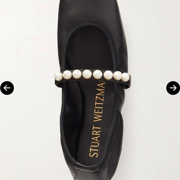 Stuart Weitzman Black Pearl-Trim Goldie Ballet Flat